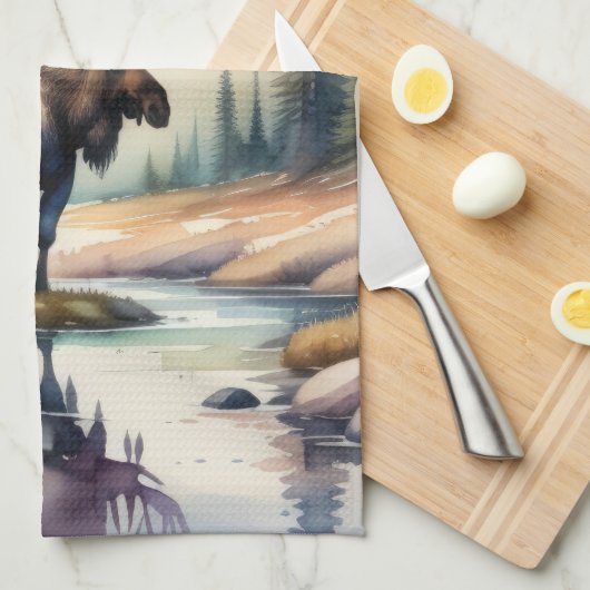 Waterverf Schilderij van Moose in Forest Theedoek (Quarter Fold)