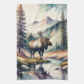 Waterverf Schilderij van Moose in Forest Theedoek (Verticaal)