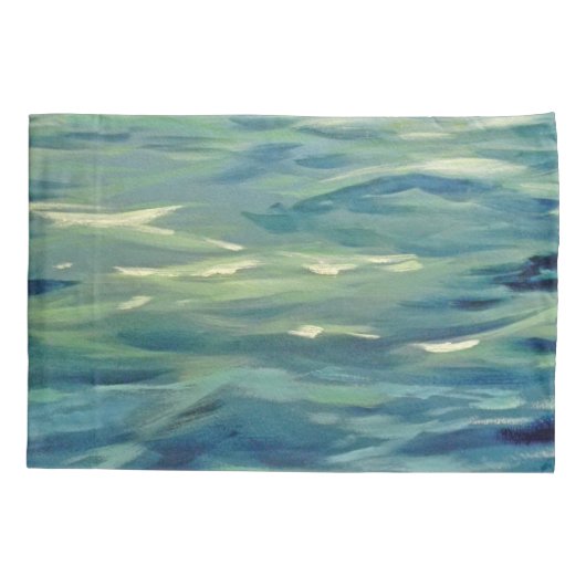 Waterverf schilderij van oceaangolven kussensloop (Achterkant-Links)