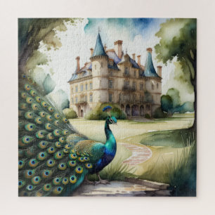 Waterverf Schilderij van Peacock en Chateau Legpuzzel