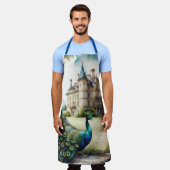 Waterverf Schilderij van Peacock en Chateau Schort (Gedragen)