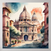 Waterverf Schilderij van Rome Italië Poster (Voorkant)