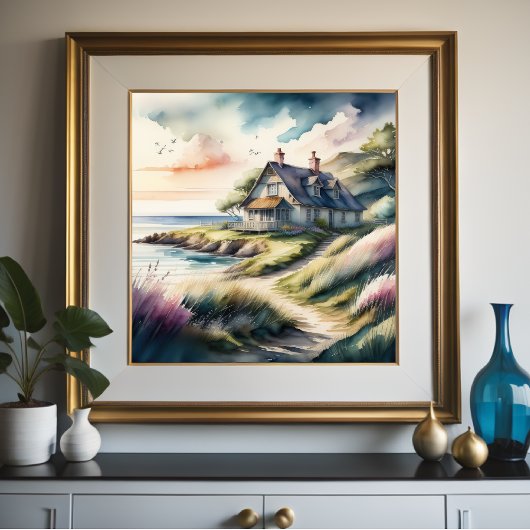 Waterverf Schilderij van Seaside Cottage Poster