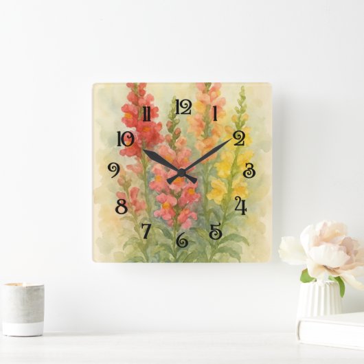 Waterverf Schilderij van Snapdragons 2 Wall Clock Vierkante Klok (Huis)