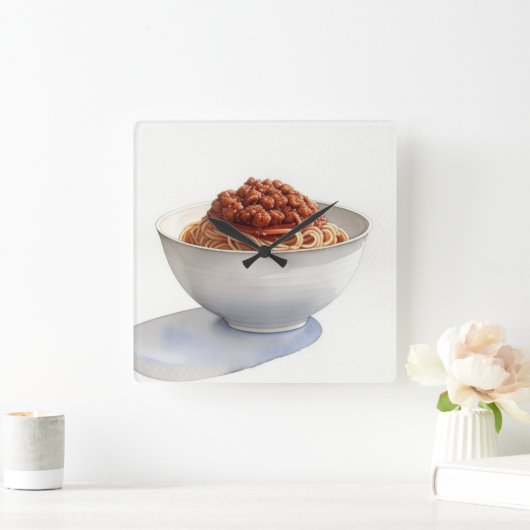 Waterverf schilderij van spaghetti vierkante klok (Huis)