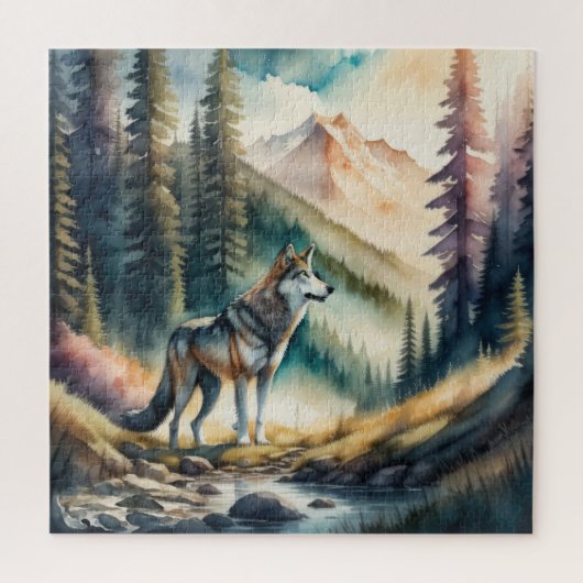 Waterverf Schilderij van Wolf in Vorst Legpuzzel (Verticaal)