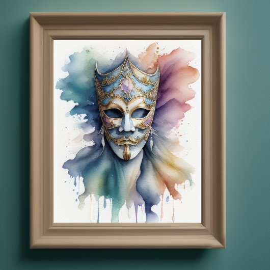Waterverf Schilderij Venetiaans Masker III Poster
