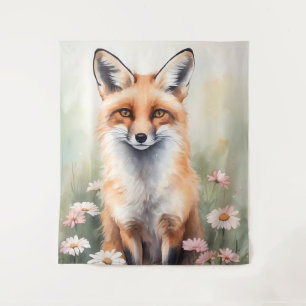 Waterverf Schilderij Vos met Daisy Flowers Wandkleed