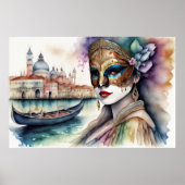Waterverf schilderij vrouw dragen masker poster (Voorkant)