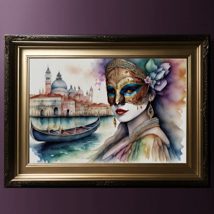 Waterverf schilderij vrouw dragen masker poster