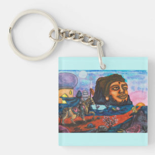 Waterverf Schildering Krijger Paard Tempel Vrouw W Sleutelhanger