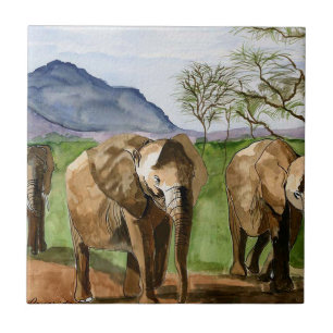 Waterverf schilderkunst van Afrikaanse olifanten Tegeltje