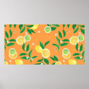 Waterverf schildert naadloos patroon met citrus f poster