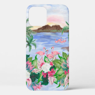Waterverf schildert naadloos patroon met hawaï iPhone 12 hoesje