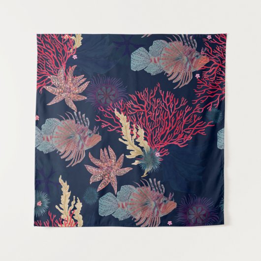 Waterverf schildert naadloos patroon met rode leeu wandkleed (Voorkant)