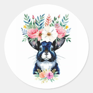 Waterverf schildklierkonijnenportret ronde sticker