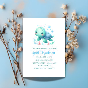 Waterverf Schildpad Baby shower onder het Zee Kaart