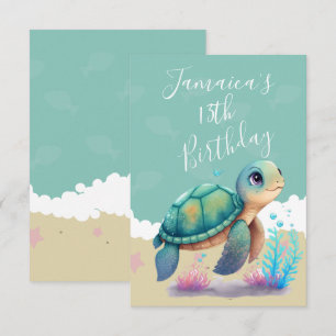Waterverf Schildpad Oceaan Verjaardagsfeest Bedank Bedankkaart