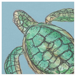 Waterverf Schildpad Tekening blauw Stof