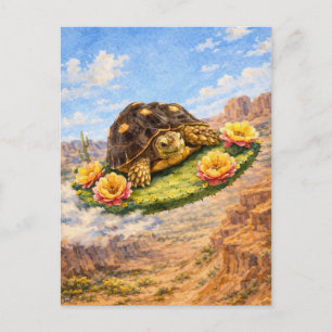 Waterverf Schildpad vliegend op een magische cactu Briefkaart