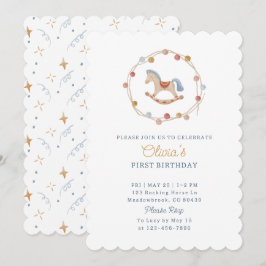 Waterverf, schommelpaard, pom-poms, verjaardag kaart