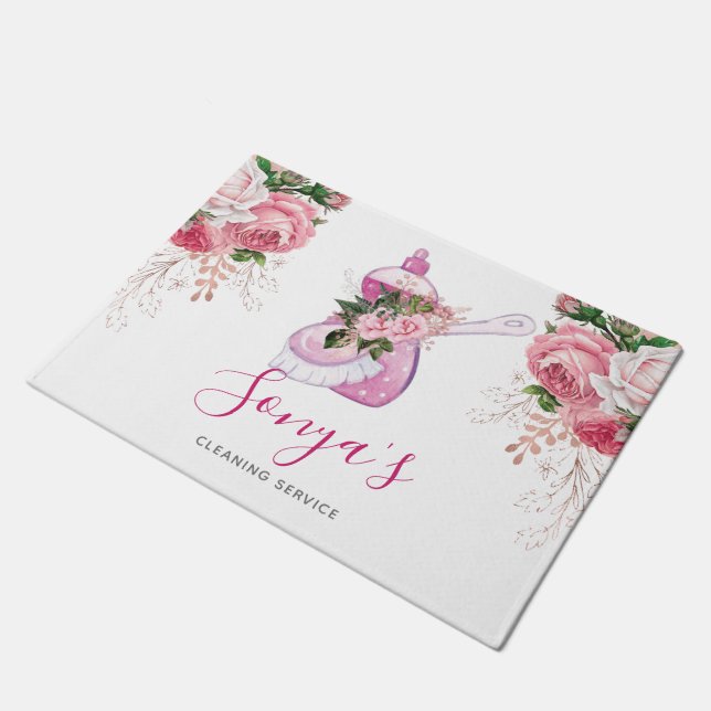 Waterverf Schoonmaakservice Roze afwasmiddel Deurmat (Schuin)