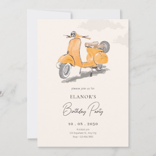 Waterverf scooter kunstverjaardag kaart (Voorkant)