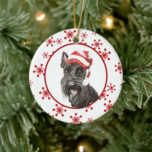 Waterverf Scottish Terrier Santa Hat Snowflake Keramisch Ornament (Boom)