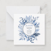 Waterverf Script Foliage Navy Blue Save the Date Notitiekaartje (Voorkant)