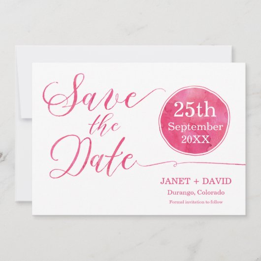 Waterverf Script Pink Save The Date (Voorkant)