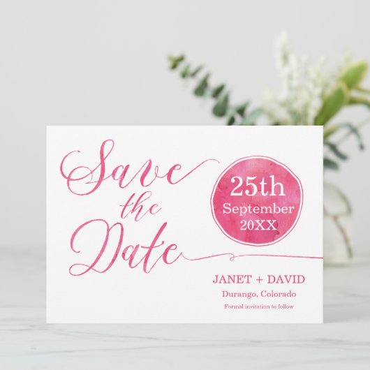 Waterverf Script Pink Save The Date (Staand voorkant)