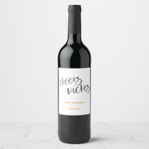 Waterverf-script voor Cheers Witches Wijn Etiket