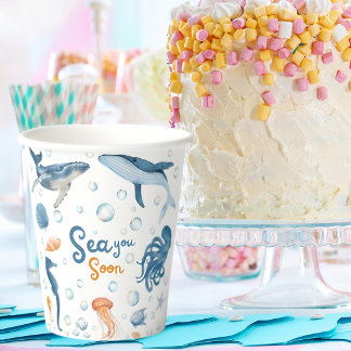 waterverf Sea You Soon Kust Baby Shower Papieren Bekers