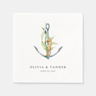 Waterverf Seahorse and Anchor Nautical Wedding Servet