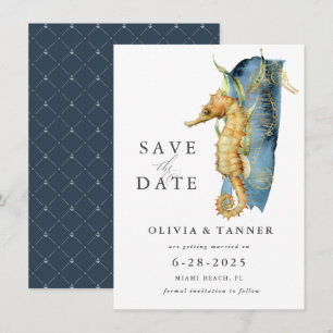 Waterverf Seahorse Coastal Theme Save the Date Kaart