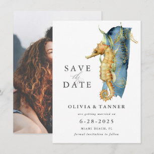 Waterverf Seahorse Coastal Theme Save the Date Kaart