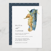 Waterverf Seahorse Coastal Theme Wedding Kaart (Voorkant / Achterkant)