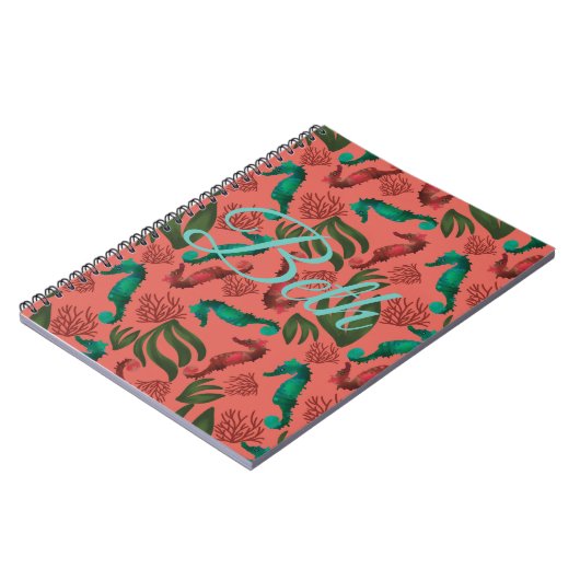 Waterverf Seahorse Coral Nautical Personalized Notitieboek (Linkerzijde)