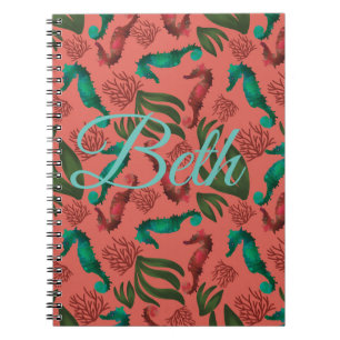 Waterverf Seahorse Coral Nautical Personalized Notitieboek