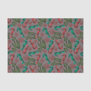 Waterverf Seahorse Grey Nautical Pattern Tissuepapier