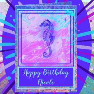  Waterverf Seahorse Happy Birthday Kaart