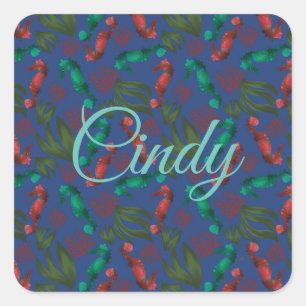 Waterverf Seahorse Indigo Nautical Personalized Vierkante Sticker
