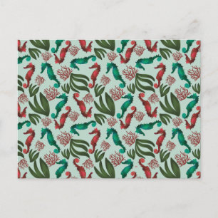 Waterverf Seahorse Mint Nautical Pattern Briefkaart