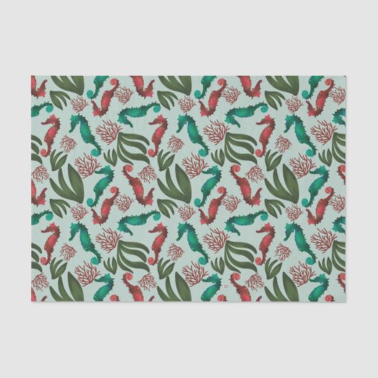 Waterverf Seahorse Mint Nautical Pattern Tissuepapier (Voorkant)