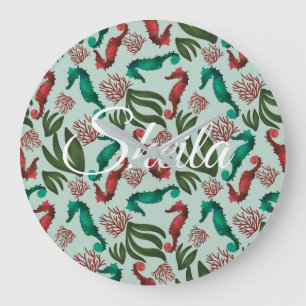 Waterverf Seahorse Mint Nautical Personalized Grote Klok