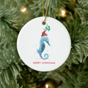 Waterverf Seahorse Mistletoe Nautical Named Keramisch Ornament