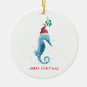 Waterverf Seahorse Mistletoe Nautical Named Keramisch Ornament (Voorkant)