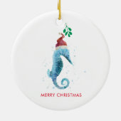 Waterverf Seahorse Mistletoe Nautical Named Keramisch Ornament (Achterkant)