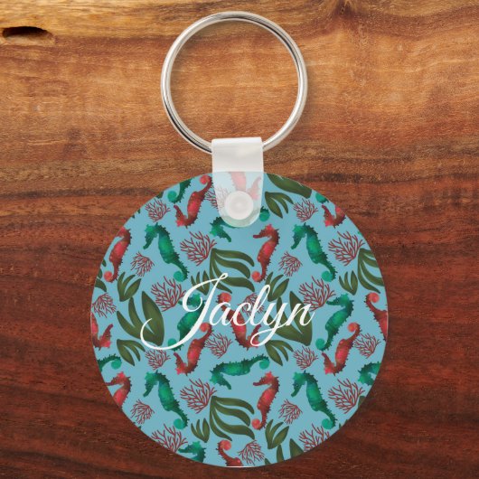Waterverf Seahorse Nautical Personalized Sleutelhanger (Voorkant)
