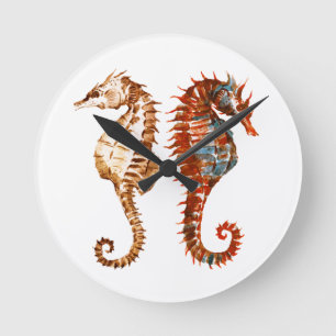 Waterverf Seahorse Patroon Ronde Klok